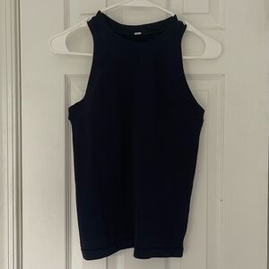 Athleta renew seamless cropped ribbed tank navy blue